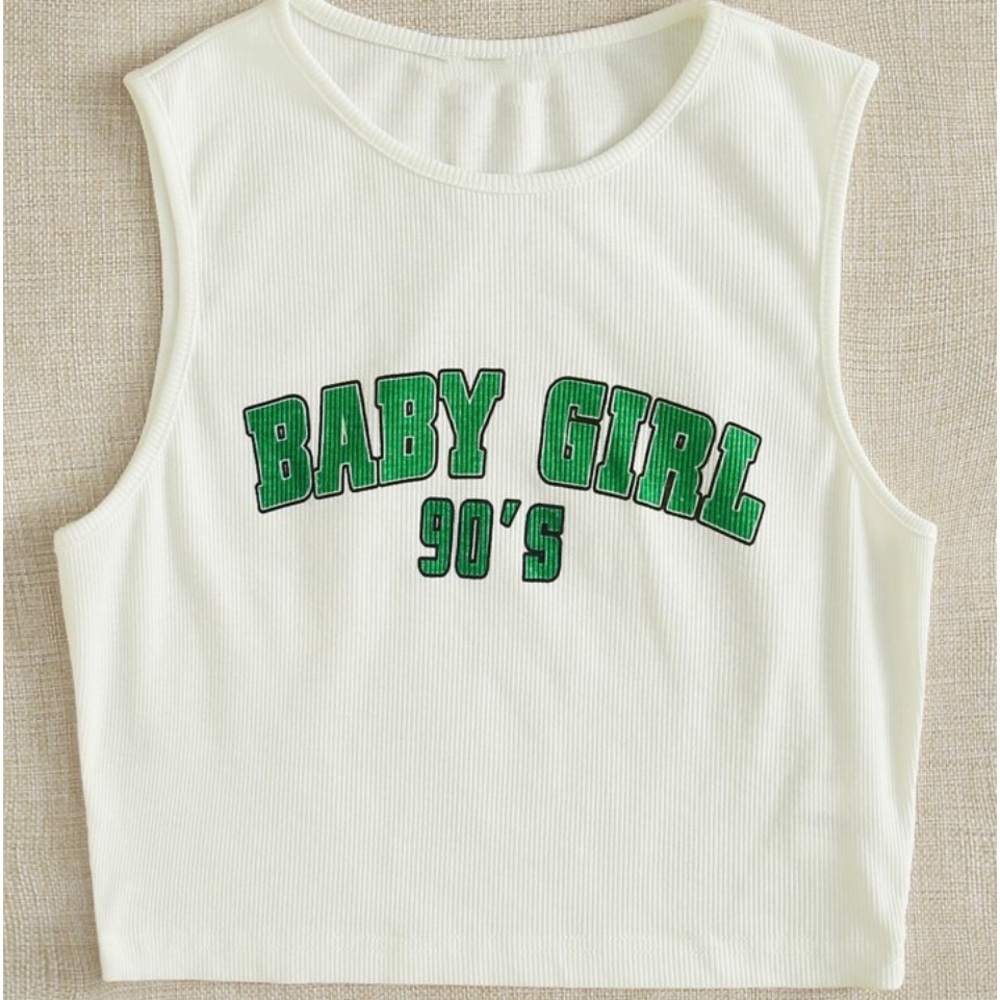 SHEIN EZwear Ribbed Baby Girl Graphic Tank Top White Graphic Tank Top SZ 6
